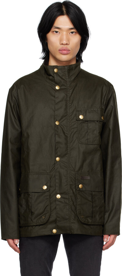 Leather Sleeve Jacket Men Olive